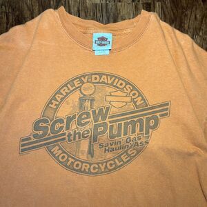 Harley Davidson Men's T-Shirt Motorcycle Screw The Pump Save Gas Haul Orange XL
